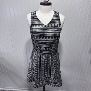 Loft Black & Ivory Sleeveless Fit & Flare Dress